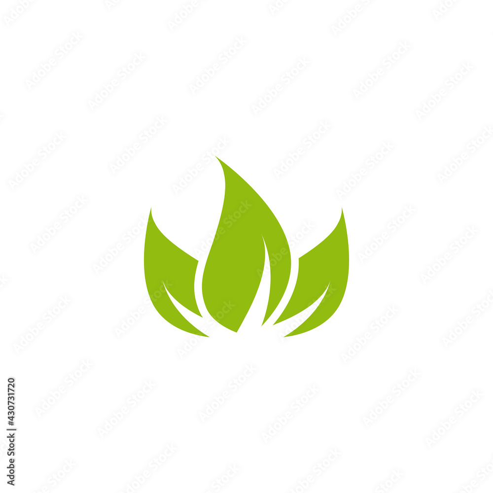 Three leaves eco icon. isolated on white. Vector illustration. Green flat leaves.