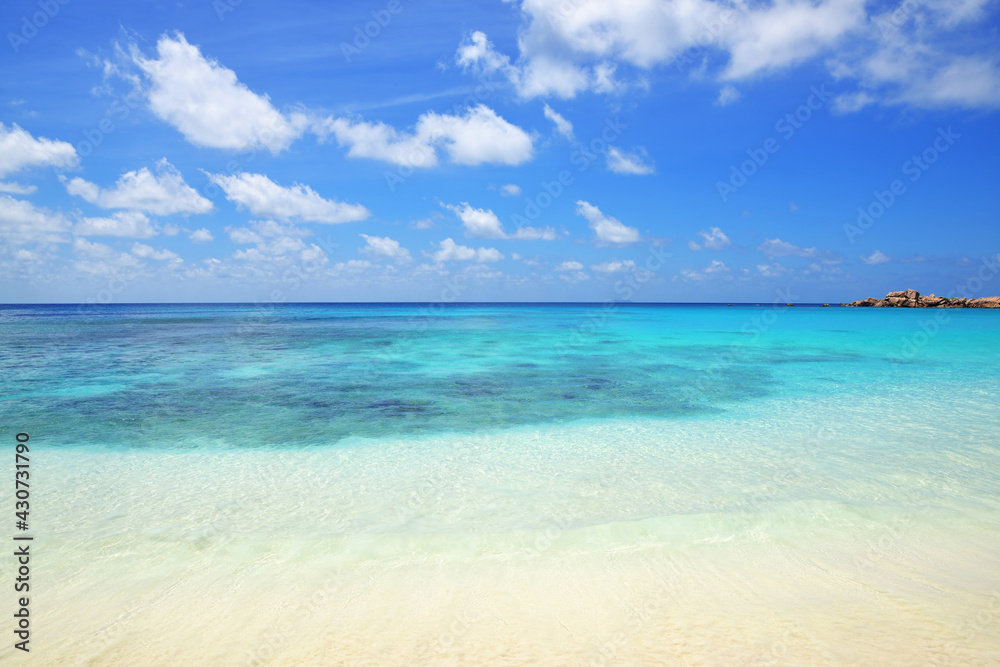 Grande Anse beach in La Digue Island, Indian Ocean, Seychelles. Tropical travel destination.