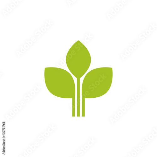 five Green sprouts, sprigs, raw with silhouette leaf. Icon Isolated on white. Logo for eco company
