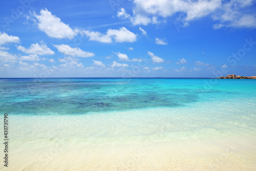 Grande Anse beach in La Digue Island  Indian Ocean  Seychelles. Tropical travel destination.