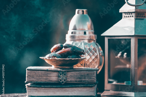 Arabic lantern and dates, Ramadan kareem background photo