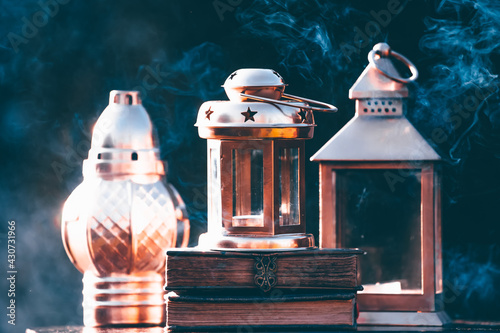 Arabic lantern and Quaran, Ramadan kareem background photo