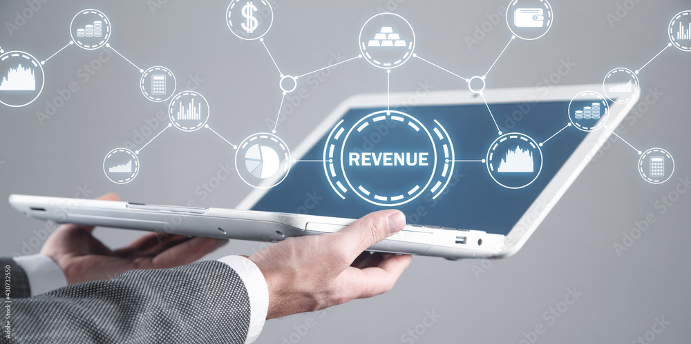 Man holding laptop computer. Revenue. Finance. Growth. Successful Business Man holding laptop computer. Revenue. Finance. Growth. Successful Business