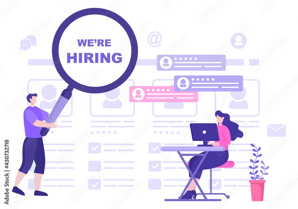 Job Hiring And Online Recruitment For web Landing Page, Banner, Background, Presentation Or Social Media. Vector Illustration Job Hiring And Online Recruitment For web Landing Page, Banner, Background, Presentation Or Social Media. Vector Illustration