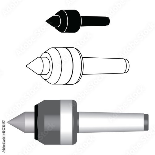 Revolving lathe center. Work tools. Vector illustration