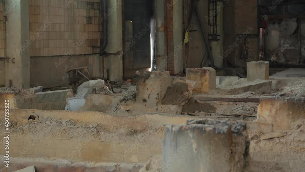 Broken industrial columns abandoned building indoors Broken industrial columns abandoned building indoors