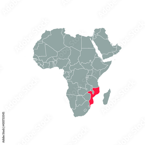 mozambique  Highlighted on africa Map Eps 10