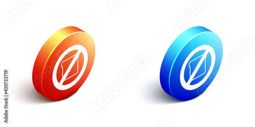 Isometric Gluten free grain icon isolated Isometric background. No wheat sign. Food intolerance symbols. Orange and blue circle button. Vector