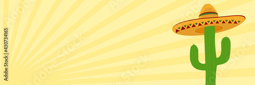 Cactus in desert. Sunrise sunset scene. Banner template design.
