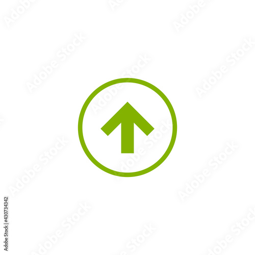 green sharp arrow up. icon isolated on white. Upload icon.