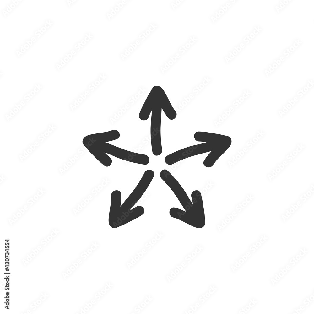 five black hand drawn arrows point out from the center . Expand Arrows icon. five black hand drawn arrows point out from the center . Expand Arrows icon.