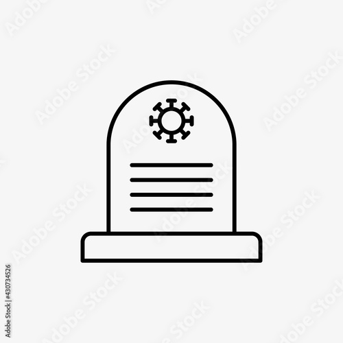 Coronavirus death grave stone. Virus increased mortality illustration. Simple tombstone with corona sign for web and mobile designs. photo
