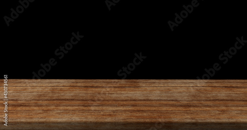 Empty wooden  table top mock up display or montage products,  Product stand futuristic or podium pedestal on black background