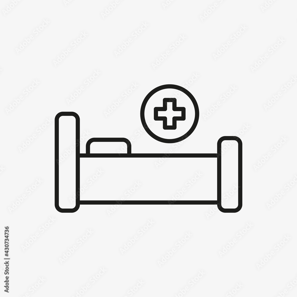 Patient bed icon. Medical bed symbol. Hospital room sign.