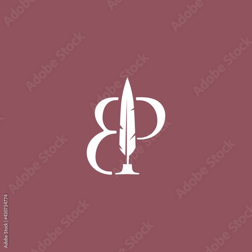 bp letter mark feather pen signature quill logo vector icon illustration