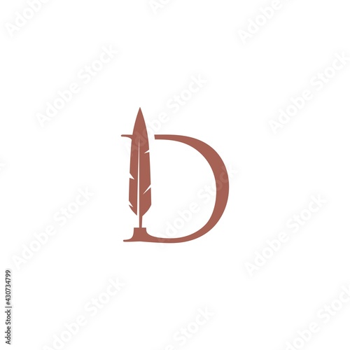 d letter mark feather pen signature quill logo vector icon illustration