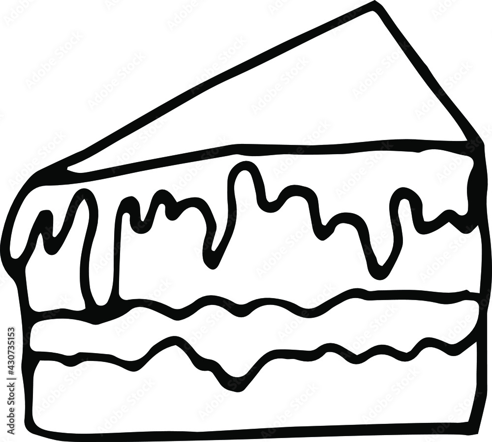 A piece of cake is a vector illustration drawn by hand. Isolated object on a white background. A piece of cake is a vector illustration drawn by hand. Isolated object on a white background.