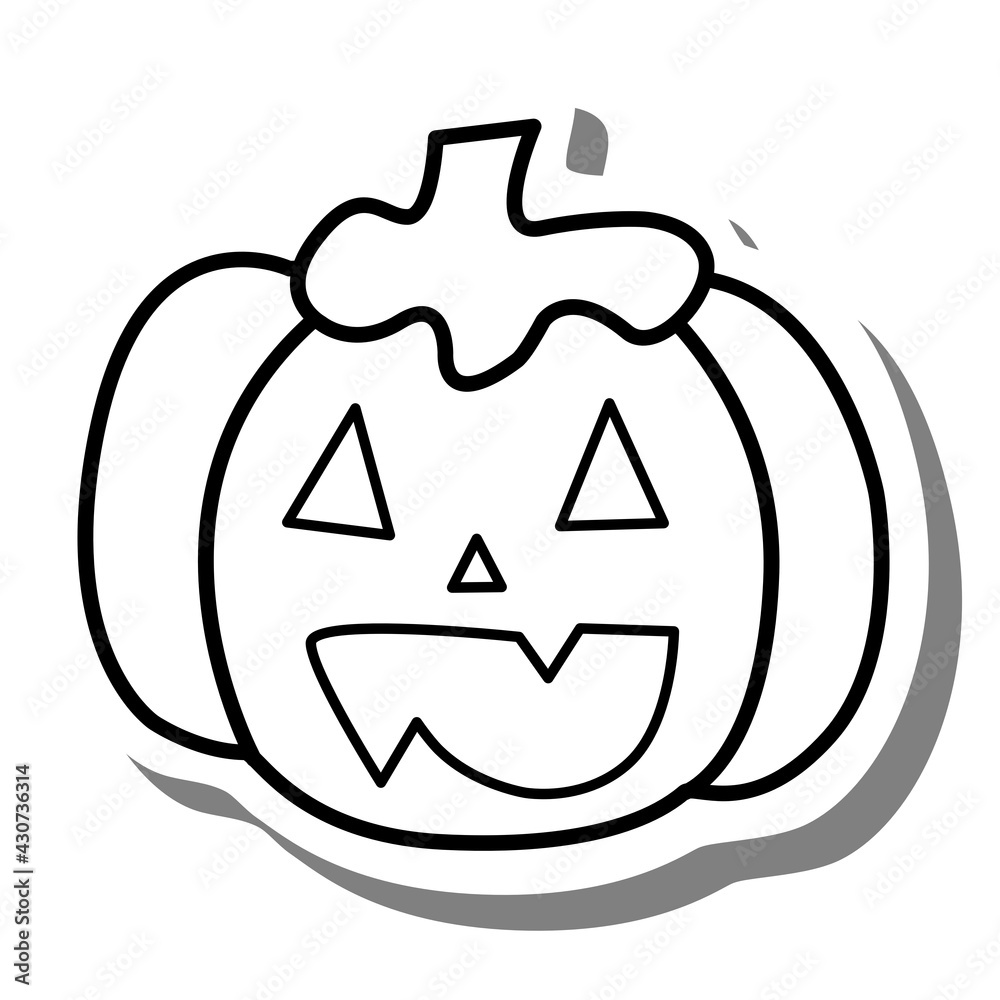 Black line cartoon Pumpkin on white silhouette and gray shadow. Icon Emoji for decoration or any design. Vector illustration of Halloween day. Black line cartoon Pumpkin on white silhouette and gray shadow. Icon Emoji for decoration or any design. Vector illustration of Halloween day.
