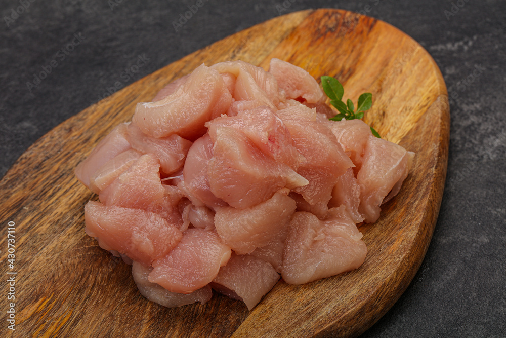 Raw diced chicken for cooking