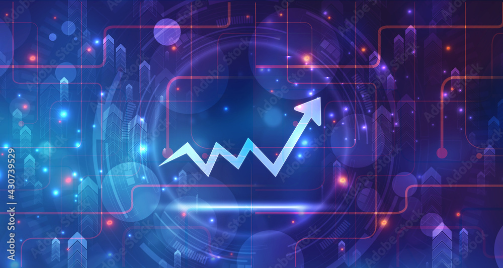 Business Growth graph on technology background, Futuristic raise arrow ...