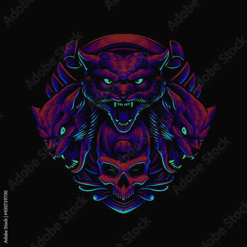 werewolf head with skull illustration