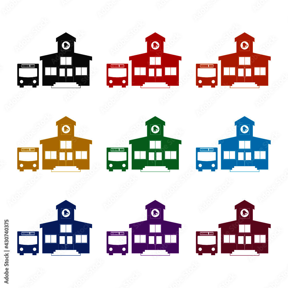 School bus icon isolated on white background color set