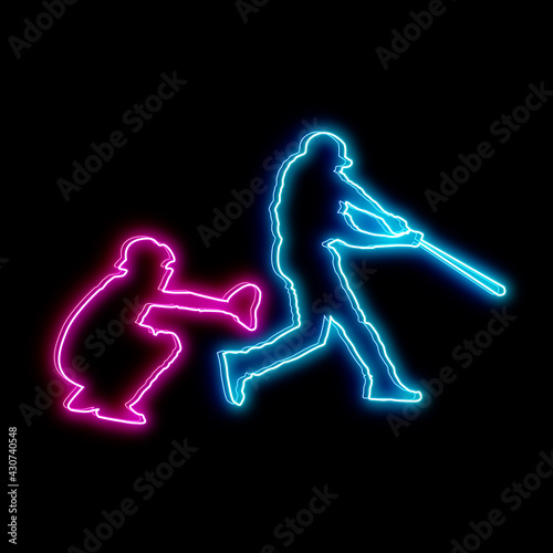 Photography baseball players catcher batter neon sign concept