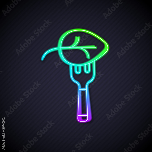 Glowing neon line Vegan food diet icon isolated Glowing neon line background. Organic, bio, eco symbol. Vegan, no meat, lactose free, healthy, fresh and nonviolent food. Vector