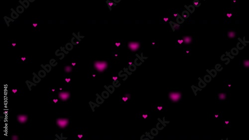 Many HEARTS ANIMATION 3D FALLING on dark background green screen. Abstract flying hearts. ROMANTIC CONCEPT. Love. CELEBRATION. Seamless looping. Animation Postcard. Dating.