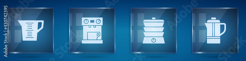 Set Measuring cup, Coffee machine, Slow cooker and Teapot. Square glass panels. Vector