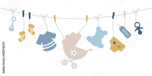 Gebogene Leine Babysymbole Junge Blau Senfgelb