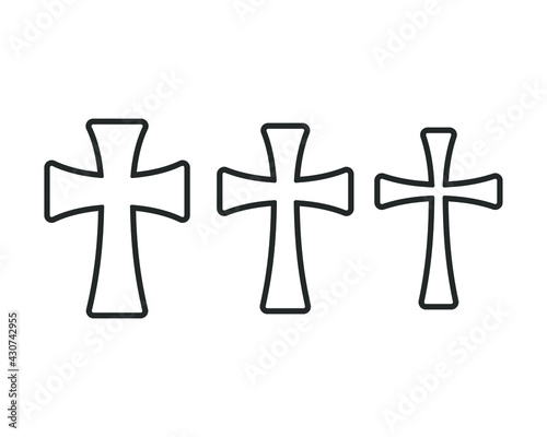 Cross vector shape symbol collection. Christianity sign set. Christian religion icon. Catholic and protestant faith logo or image. Teutonic crusader label. Gothic crusade crucifix.
