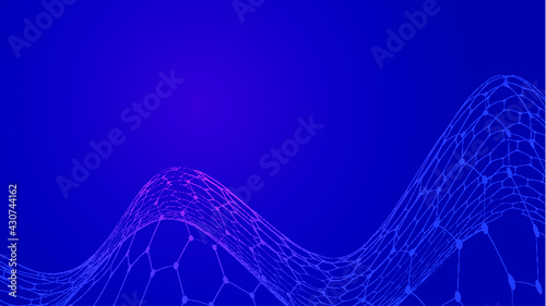 Dot-line links hexagonal honeycomb undulating technology background