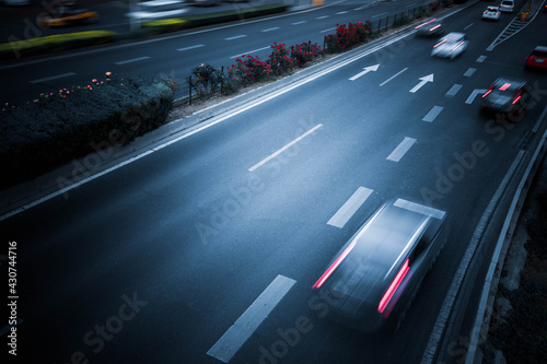 car driving on city road, high angle view, shanghai china