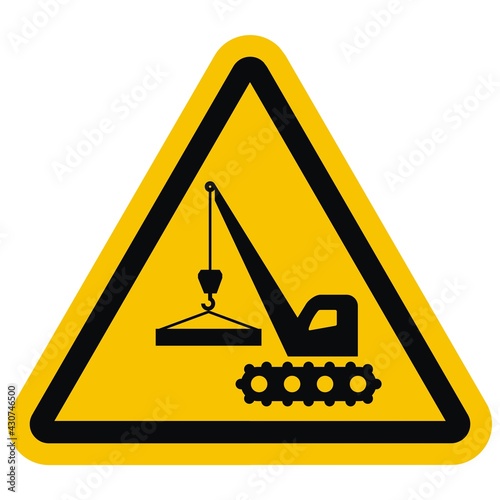 crane, handling of loads,  black vector icon, yellow label
