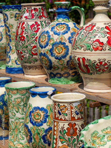 romanian decorated pottery on display