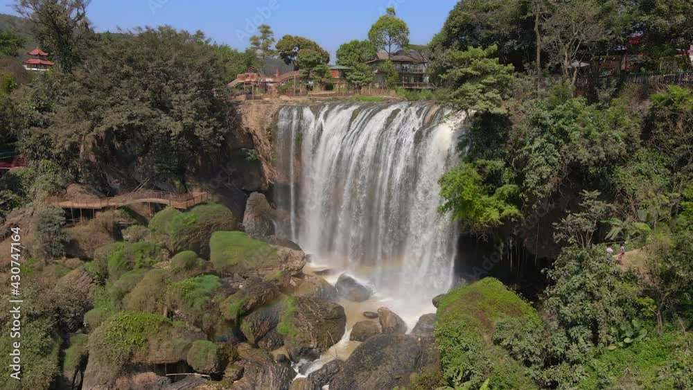 Aerial shot of the Elephant waterfall in the city of Dalat in the southern part of Vietnam. Travel to Vietnam concept Aerial shot of the Elephant waterfall in the city of Dalat in the southern part of Vietnam. Travel to Vietnam concept