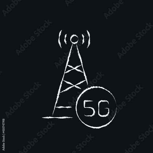 5g connection tower chalk icon. High speed internet. Thin line customizable illustration. Contour symbol. Vector isolated outline drawing.