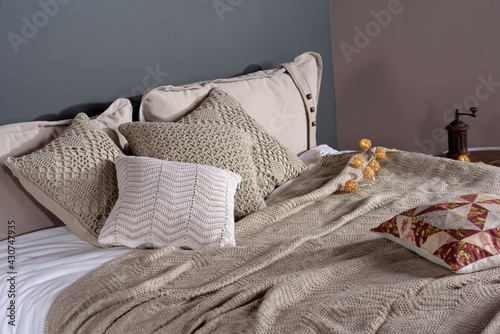 Photography bed, pillows on the bed, textile