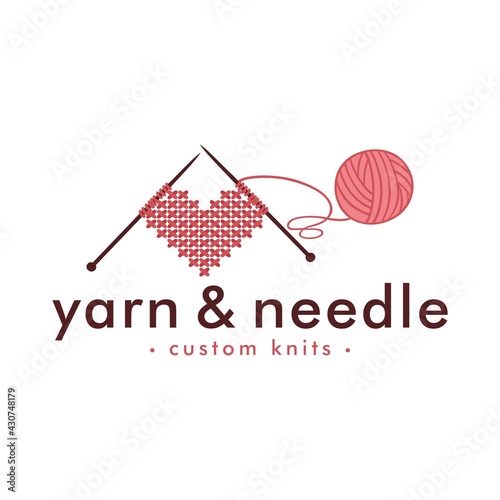 Love Knitting Logo, Needle and Yarn Logo, Simple Knitting Logo Vector Design Template