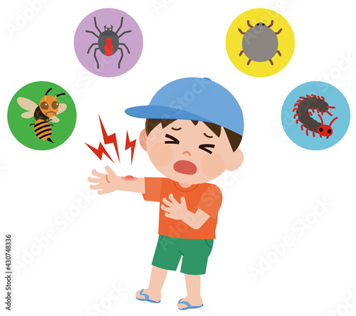 危険な害虫にさされて泣く男の子　イラスト