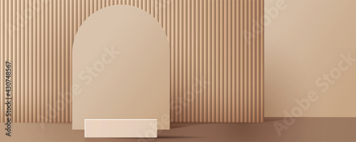 Cosmetic brown background minimal and premium podium display for product presentation branding and packaging presentation. studio stage with shadow of background. vector design