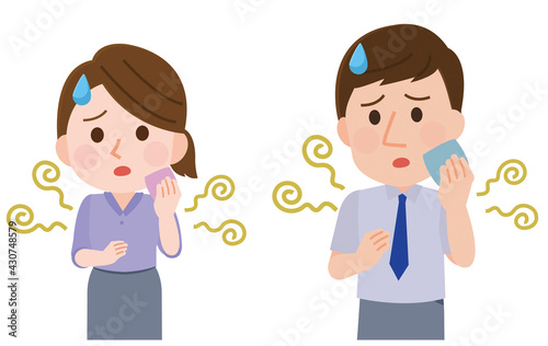 汗をかいて体臭がきつくなって気になる男性と女性　イラスト