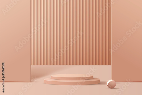 Fototapeta Naklejka Na Ścianę i Meble -  Cosmetic brown background minimal and premium podium display for product presentation branding and packaging presentation. studio stage with shadow of background. vector design
