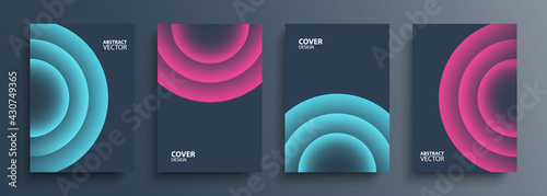 Cover templates set with vibrant gradient round shapes. Futuristic abstract backgrounds with glossy sphere for your graphic design. Vector illustration.
