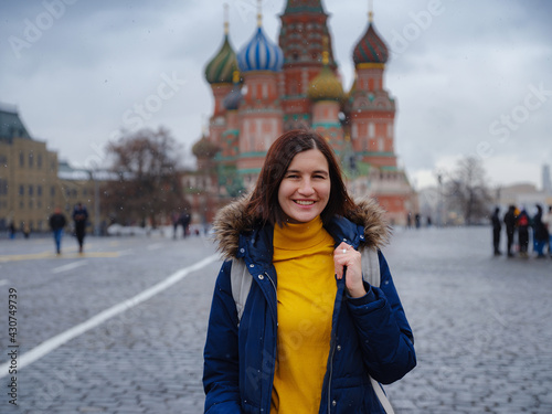 Asian tourist in travel vacations in winter Moscow