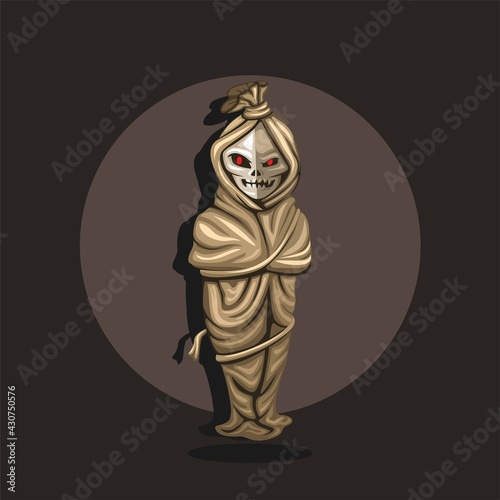 Pocong urban legend ghost from asian indonesia. soul of a dead person trapped in its shroud. cartoon illustration vector