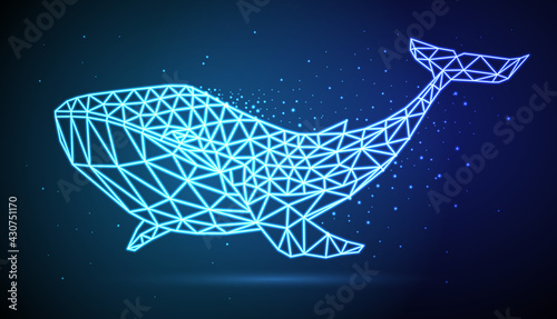 Hipster polygonal neon whale silhouette. Vector illustration