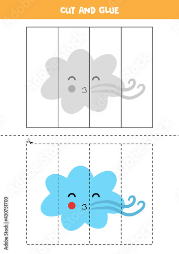 Cut and glue game for kids. Wind cloud.