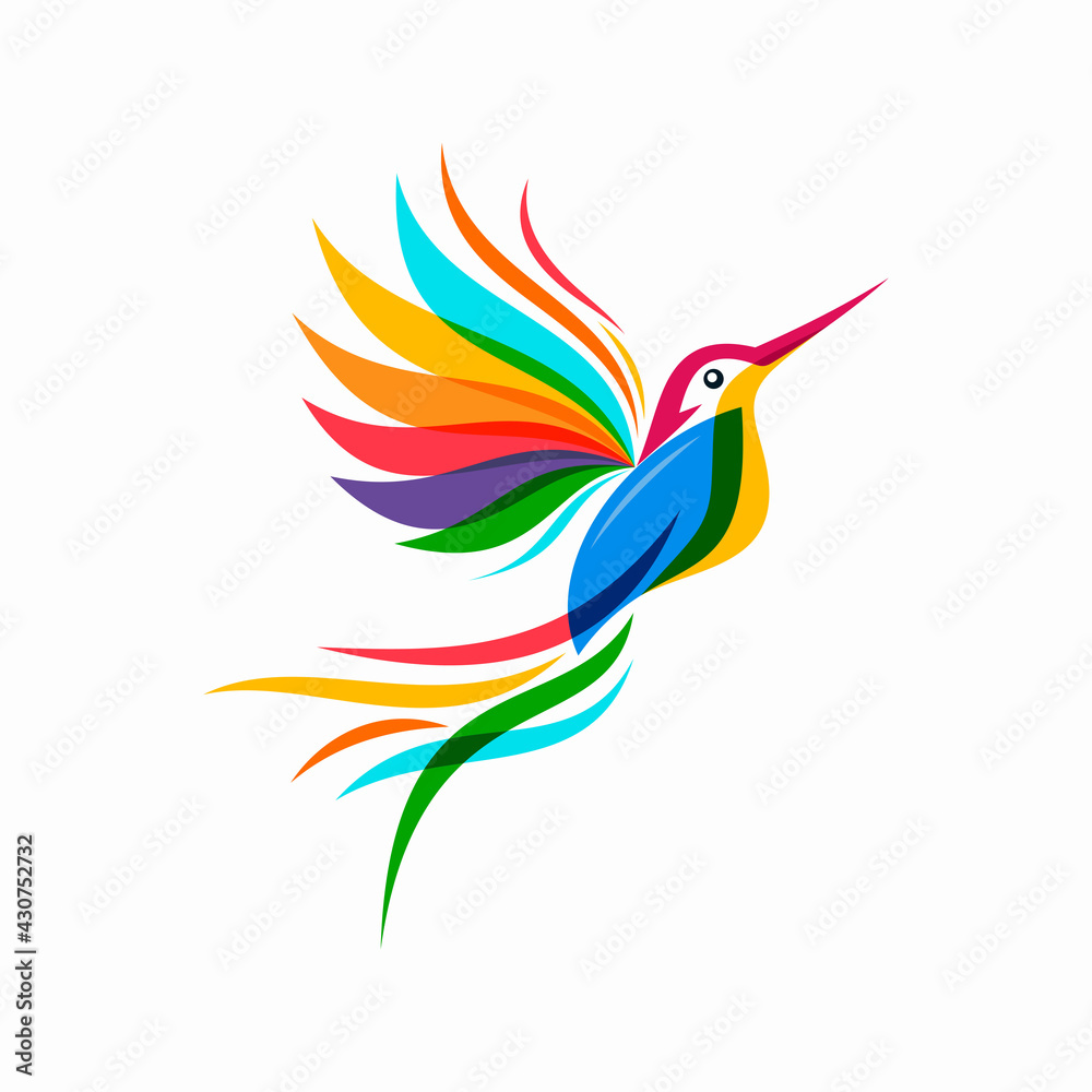 Naklejka abstract colorful hummingbird colibri bird logo line outline monoline vector icon illustration